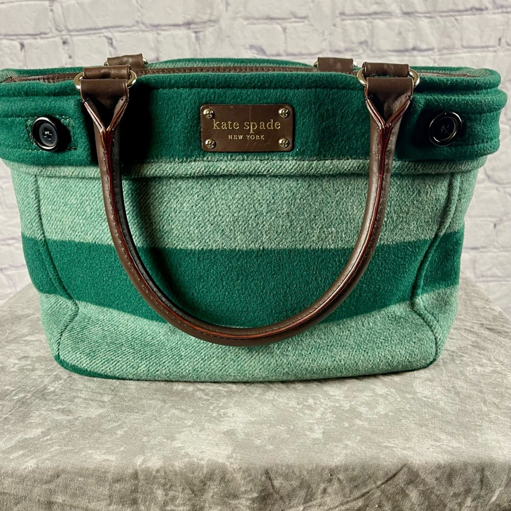 One Day Sale Rare Kate Spade Beantown Green Stripe Quin Handbag - Picture 13 of 17